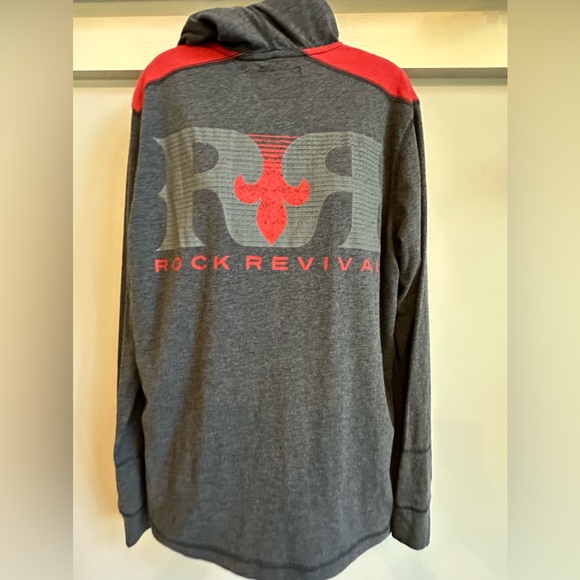 Rock Revival Logo Black and Red pullover 3 button hoodie size Medium - Picture 6 of 11